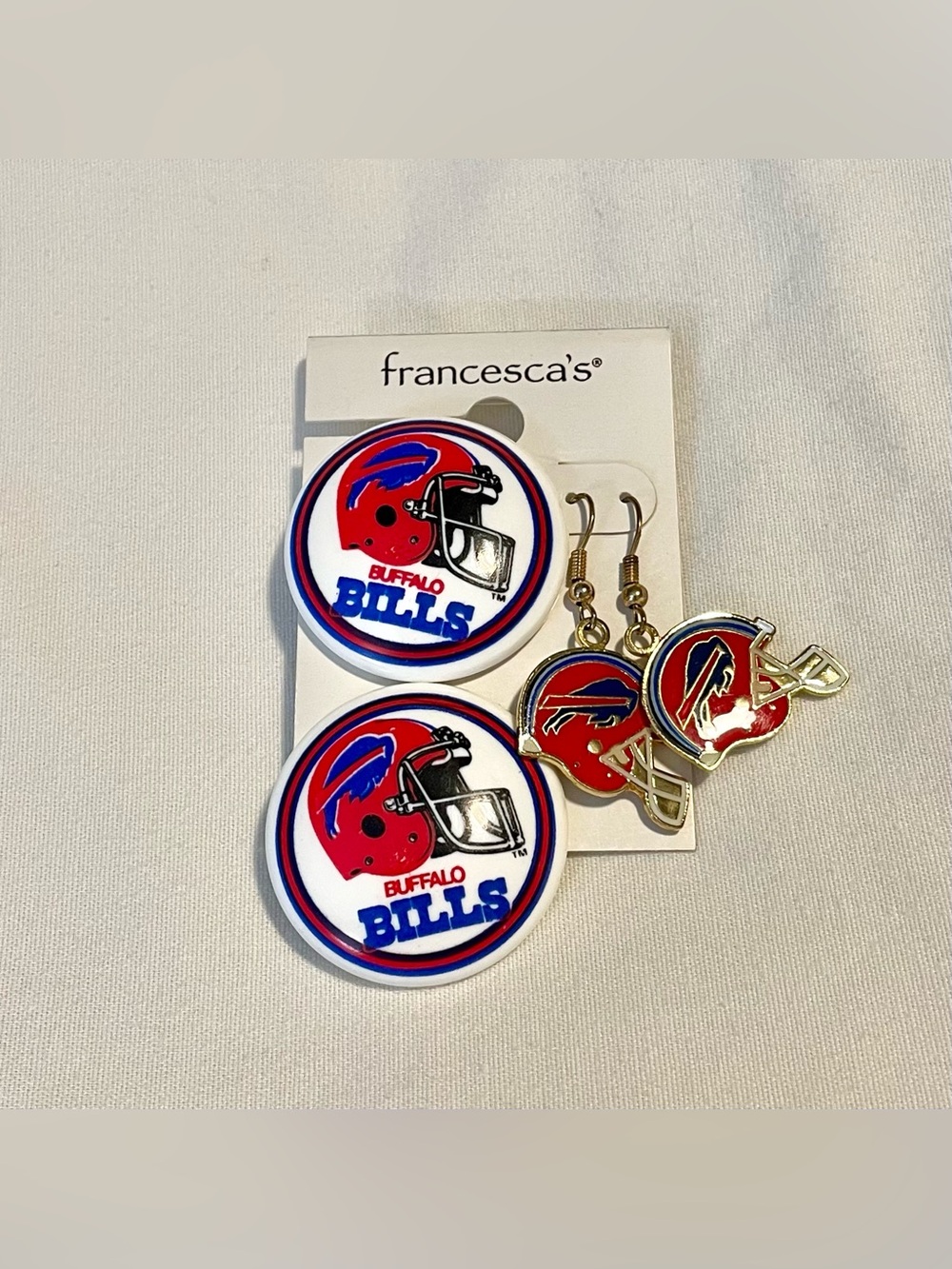 VINTAGE Costume (2 Pair) Buffalo Bills Earrings - 1 Set Disc/1 Set Dangle